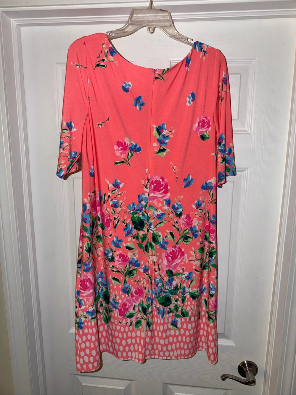 Eliza J Coral Floral Midi Dress with Blue & Pink Blooms